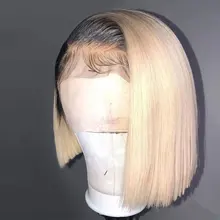 

1B/613 Ombre Blonde 13x4 Lace Front Wig Brazilian Straight Short Bob Human Hair Wigs With Transparent Lace Pre Plucked For Women