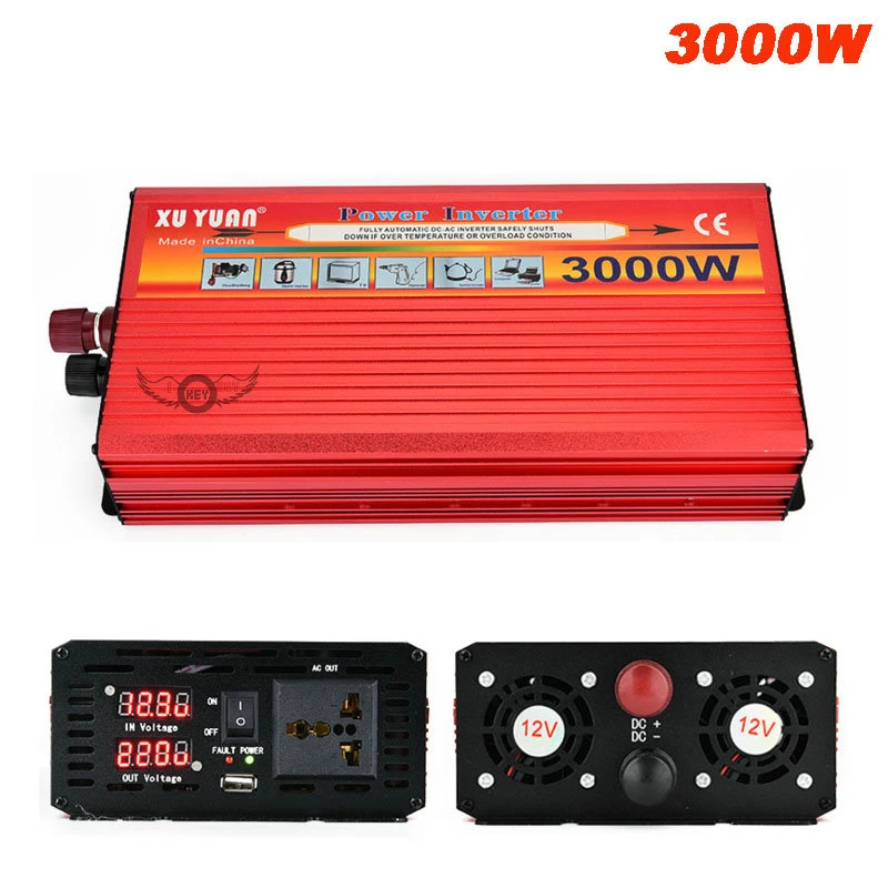 Konijn bijstand brandwonden 3000W Auto Power Inverter Dc 12V / 24 V Naar Ac 220 V Led Display Rood  Charger Converter 12 / 24 Volt Tot 220 Volt|inverter 12v 220|inverter  dcinverter dc dc - AliExpress