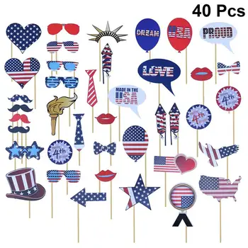 

2020 New Fashion 40 Pcs Photo Booth Props America Independence Day Selfie Props Handheld Party Decorating Favors