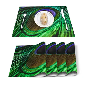 

Peacock Feather Green Placemat for Dining Table Non-slip and Heat-insulating Table Mat Table Decoration