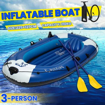 

SGODDE 225x127cm 3 Person Inflatable Rowing Boat Bearing 210kg Durable PVC Rubber Fishing Boat Set with Paddles Pump Other Set
