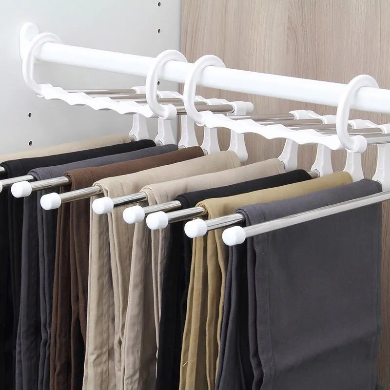 Newest Fashion 5 in 1 Pant Rack Shelves Stainless Steel Clothes Hangers Multi-functional Wardrobe Hot Sale Magic Hanger Rack