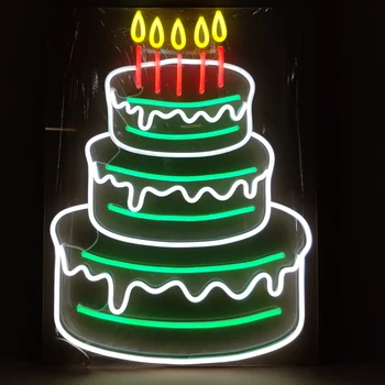 

Modern Vivid Neon Sign Birthday Cake Real Flexible Tube Handcraft Party Home Decor LED Tube Light RF Wireless Control Desk Lamp