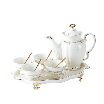 

Nordic Simple Coffee Kettle Ceramics Luxury Gooseneck Coffee Kettle White Six Set 1800ml Percolator Minipresso Home Decor AE50KF