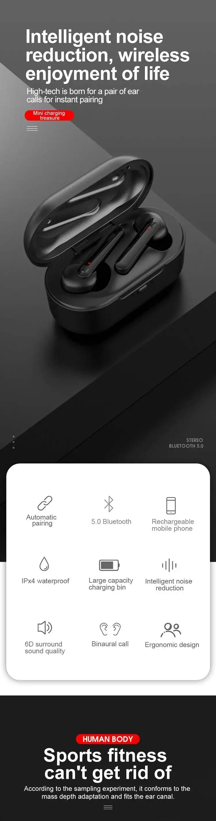 TWS bluetooth 5,0 наушники беспроводные 2600mA power Bank для xiaomi huawei сенсорное управление Спортивная гарнитура с микрофоном