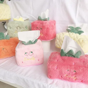 

Fruit Shape Tissue Case Cute Plush Napkin Tissue Box Holder Square Desktop Tissue Boxes Home Decoration