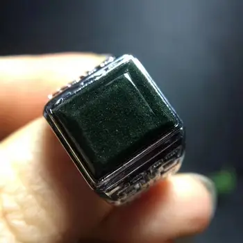 

Genuine Natural Green Phantom Quartz Rectangle Ring Woman Man Gift 12.6x10.8mm Clear Beads Lucky AAAAA Adjustable Ring Jewelry