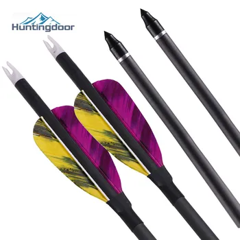 

Spine 400 Carbon Arrows 12/24Pcs 32inch Purple Yellow 3 inch True Feathers For Recurve/Compound Bow Hunting Archery Bow