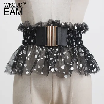 

WKOUD EAM 2020 New Wave Point Mesh Corset Belt Women Fashion Casual Trendy Wide Waist Belt Female Waistband Tide PF639