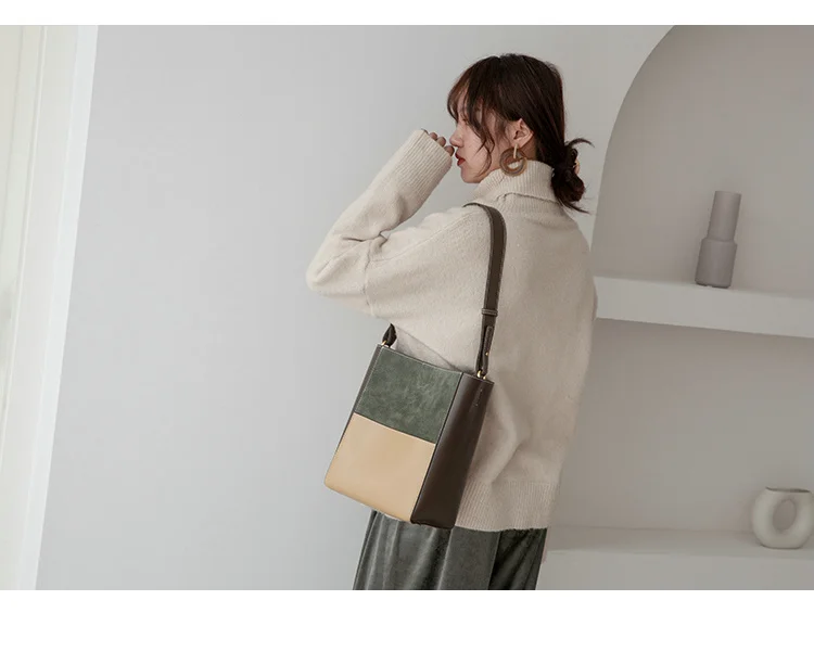 Корейские сумки-ведерки VENOF, спилок Наплечная Сумка для женщин, первоклассная женская сумка-мессенджер, модные женские композитные сумки