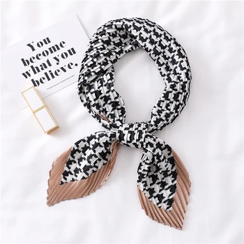 

Silk Crinkle Scarf Women Foulard Hair Neck Scarfs for Female Print Fashion Handwear Band Pleated Plain Scarves Tie