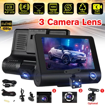 

4 Inch Car DVR 3 Cameras Lens Dash Cam 1080P HD Night Vision G-sensor Car Camera DVR Dashcam 24H Parking Monitor Vehicle Camera