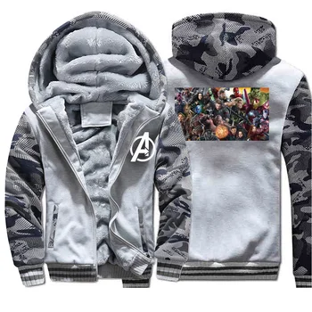 

Marvel The Avengers Winter 2019 New Super Hero Sweatshirt Man Coat Thick Hoodies Raglan Camouflage Hip Hop Zipper Streetwear