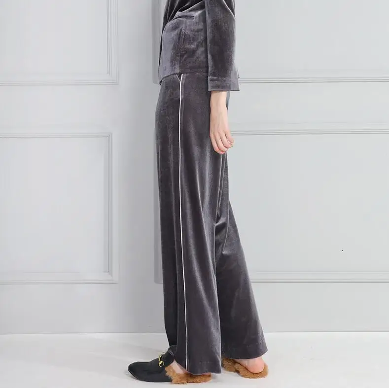 sinlver pants Британский роскошный женский двубортный бархатный блейзер, элегантные вечерние, офисные, женские, Ретро стиль, облегающие, широкие брюки, блейзеры, костюмы - Цвет: sinlver pants
