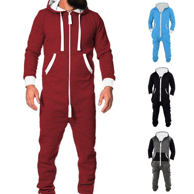 

2020 Adults Unisex Pyjamas Mens Women One Piece Cotton Pajamas Sleepwear Sleepsuit Red/Blue Pajamas Male New