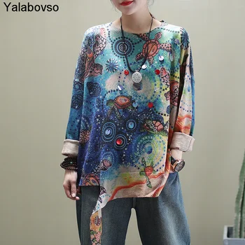 

O Neck Long Sleeve Vintage Style Fashion Printed Thin Sweater Fall 2020 Lazy Style Loose Large Size Sweater For Women Yalabovso