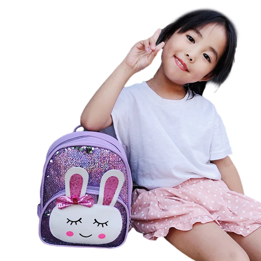 

AA Toddler Kids Widening Shoulder Strap Backpack Glitter Sequins Preschool Bag Cute Cartoon Rabbit Bookbag for Girls and Boys
