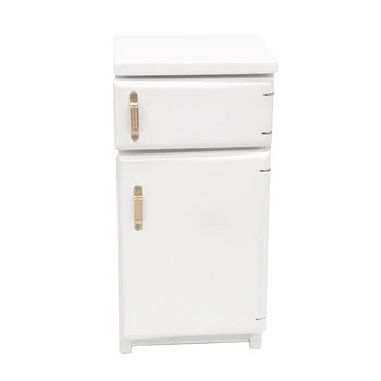 

White Kids Toy DIY Fridge Dollhouse Refrigerator Home Ornament Simulation Pretend Play Kitchen Miniature Furniture Solid Wood