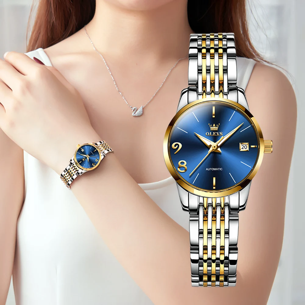 OLEVS Automatic Watch for Women Waterproof Stainless Steel Mechanical Watches Luxury Dress Self Wind Wristwatch Relogio Feminino 2