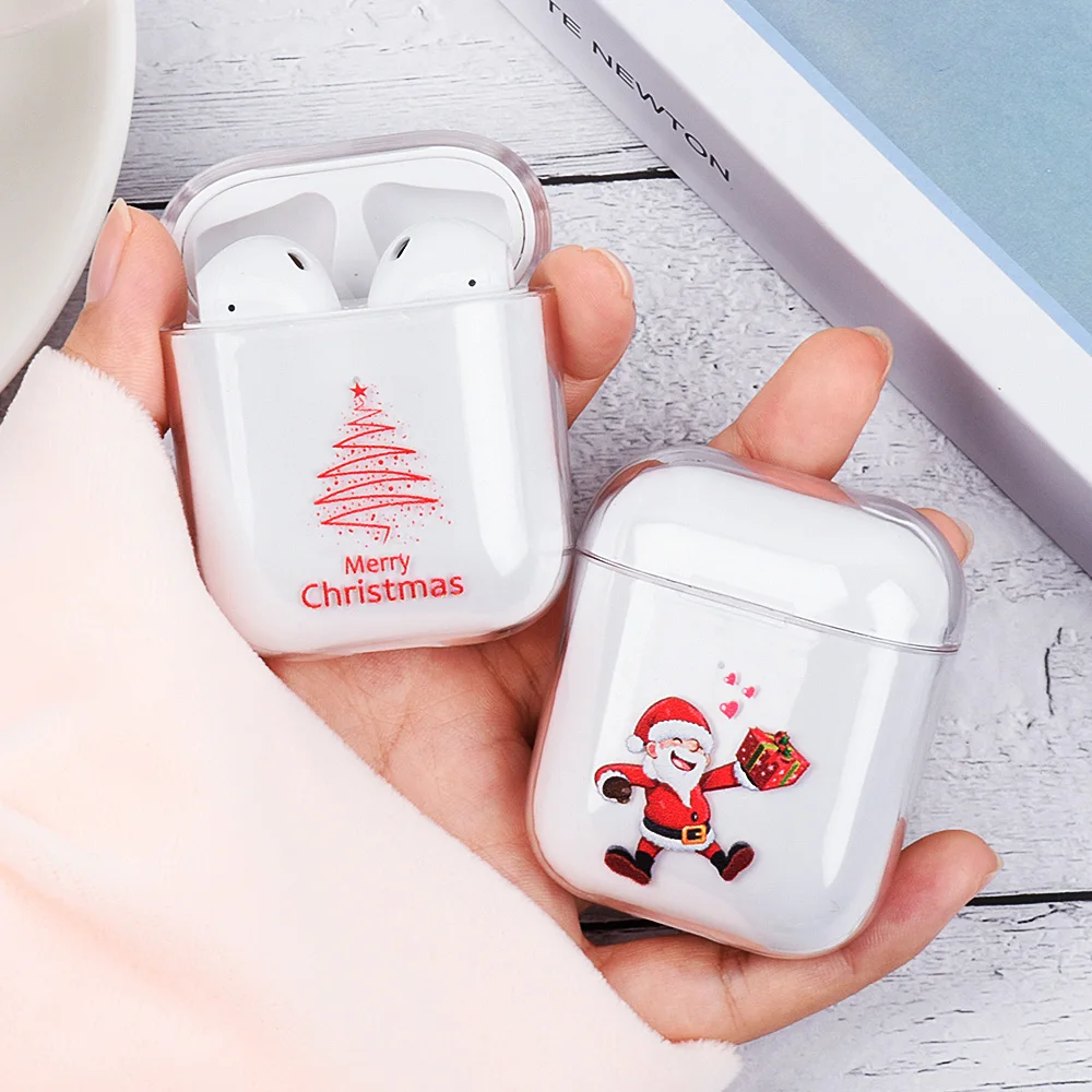 Чехлы для Apple AirPods 2 Наушники Санта Клаус рождественские украшения наушники зарядная Коробка Чехол для Airpods Жесткий ПК прозрачный чехол