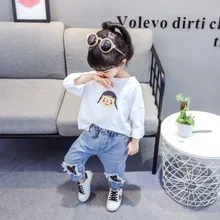 Осень ; стиль; детская одежда в Корейском стиле; брюки для мальчиков и девочек с дырками; джинсы с леопардовым узором