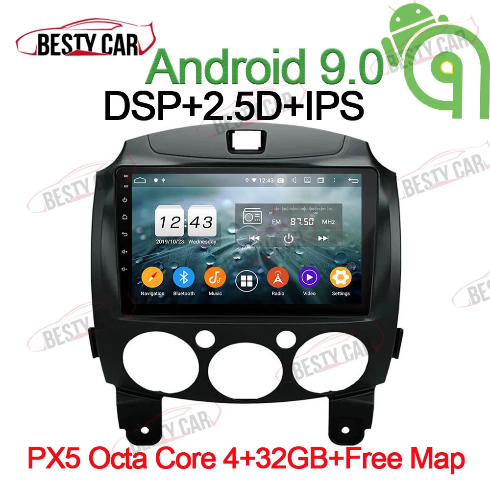 PX5-A-4-32GB-DSP " ips Android 9,0 Автомобильный мультимедийный плеер Радио стерео для Mazda 2 2007~ gps навигация головное устройство wifi Bluetooth DSP MP3 - Цвет: PX5-A-4-32GB-DSP