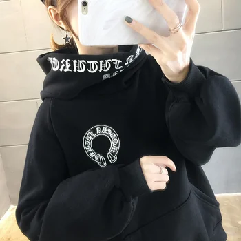 

Hoodie Women's Hooded Students Loose-Fit Brushed And Thick High Collar Versatile Mschf Tops 7837