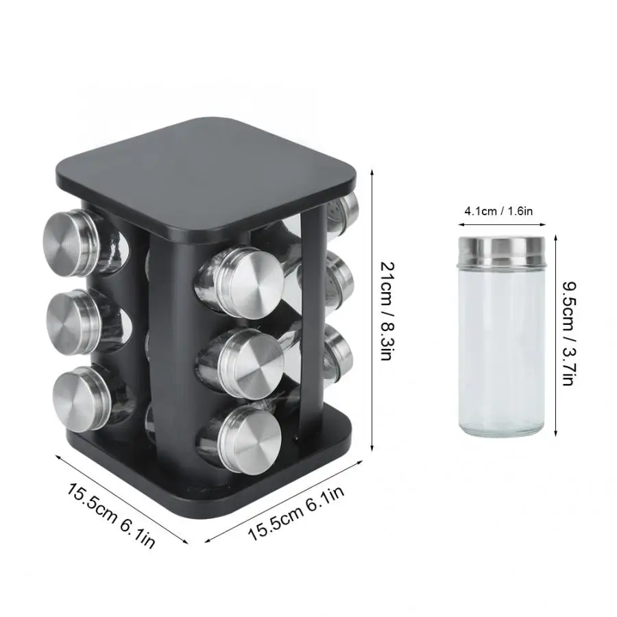 12-Jar Spice Jar Home Practical Stainless Steel Rotating Spice Organizer Holder Container Kitchen Storage Shelf