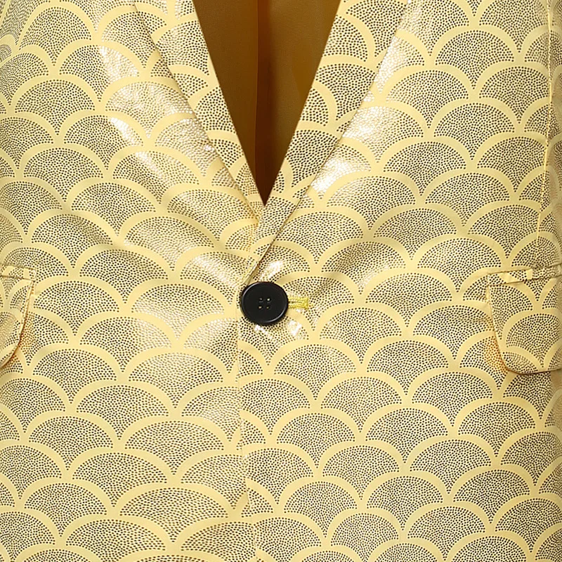 Мужской пиджак золотого цвета с бронзовым принтом, модный Блейзер на одной пуговице, мужские вечерние блейзеры