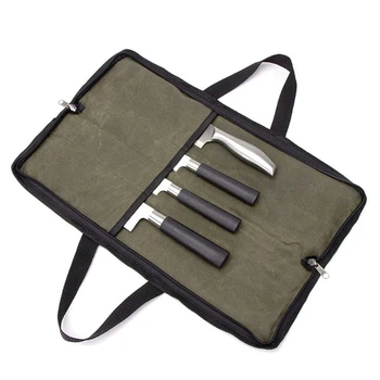 

Chef Knife Bag Kitchen Roll Bag ( 4 Slots),Canvas Cooking Portable Durable Storage Pockets Green Carry Case