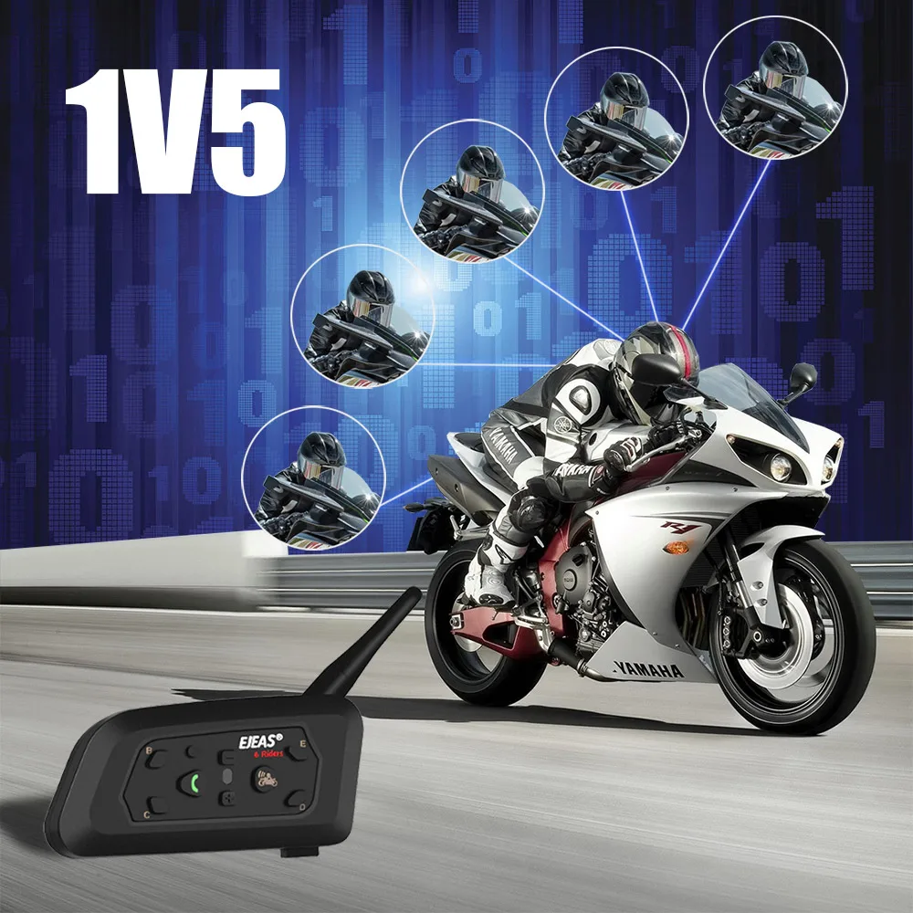 QPLOVE 2pcs EJEAS V6 Pro intercom 1200m wireless motorcycle bluetooth helmet headset long distance 6 Riders talking