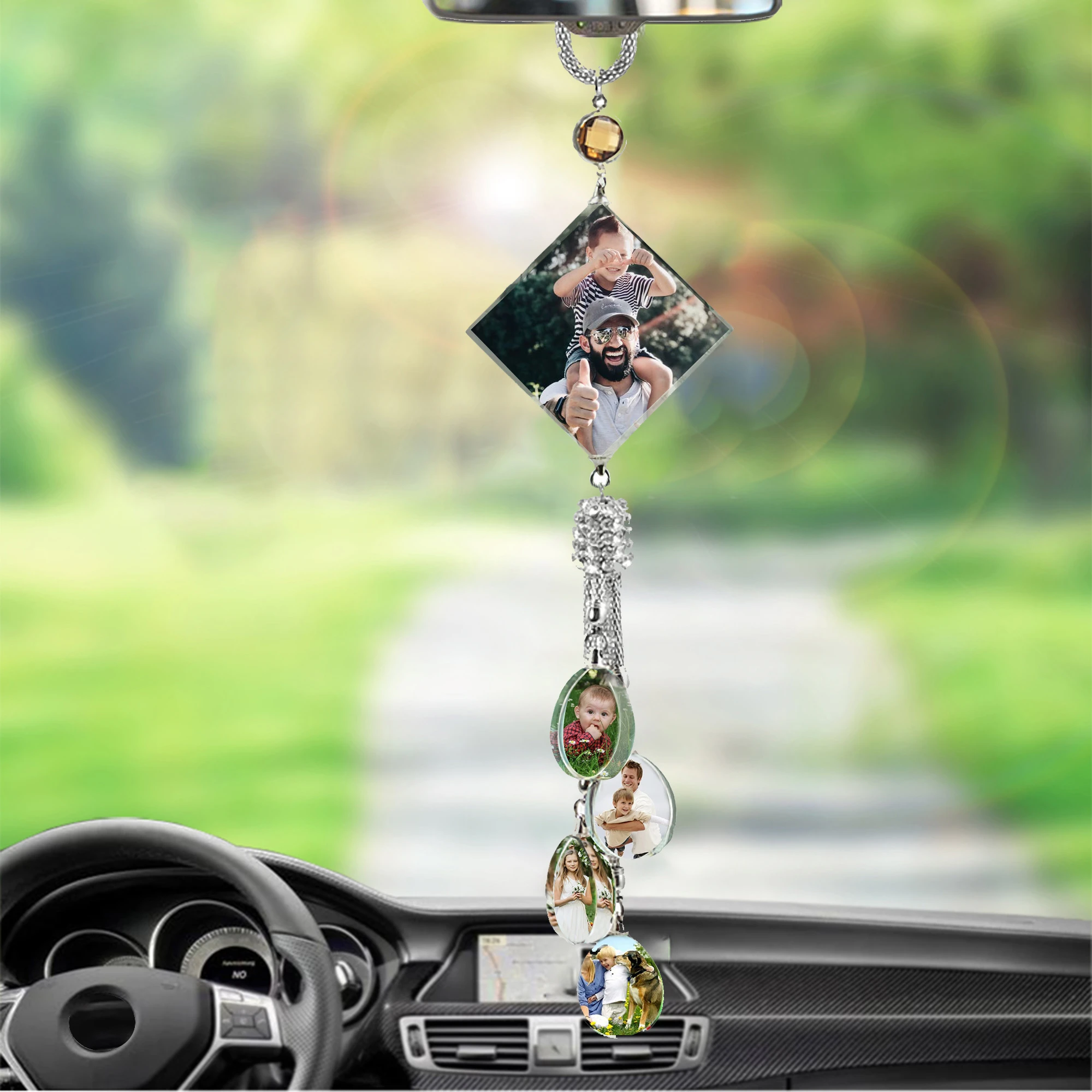 Personalized 5 Photos Crystal Car Pendant Car Window Suspension