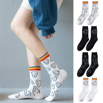 

animal print cartoon cute socks white striped calcetines woman harajuku kawaii women skarpetki damskie funny chaussette cotton