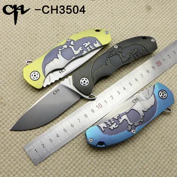 

CH3504 clamshell folding knife s35vn blade skull pattern titanium handle outdoor camping hunting knife EDC climbing tools