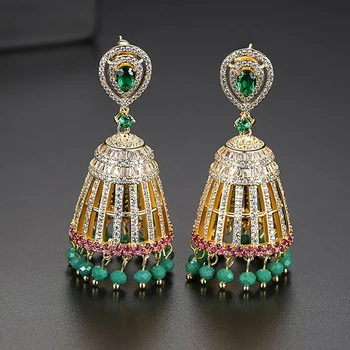 

Vintage Indian Jhumka Small Bell Drop Tassel Earring Women Wedding Party Jhumki Beads AAA Cubic Zircon Dangle Earrings Ethnic