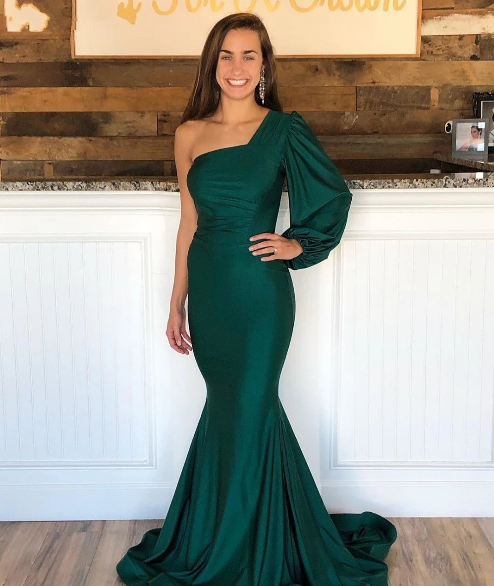 

Abendkleider Gark Green Mermaid Evening Dress 2024 One Shoulder Satin Simple Formal Party Prom Gowns Vestidos de Festa