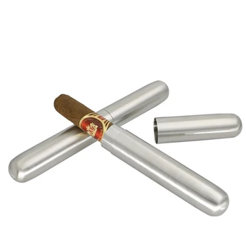 

Stainless Steel Travel Cigar Case With Cigar Cutter 16.5 cm Cigar Tube Case Cigarettes Holder Container Box KC0141