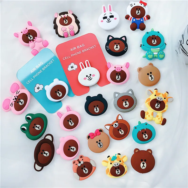 360 Rotatable Silicone font b Phone b font squishy Expanding Stand Grip Cute Cartoon Finger Ring