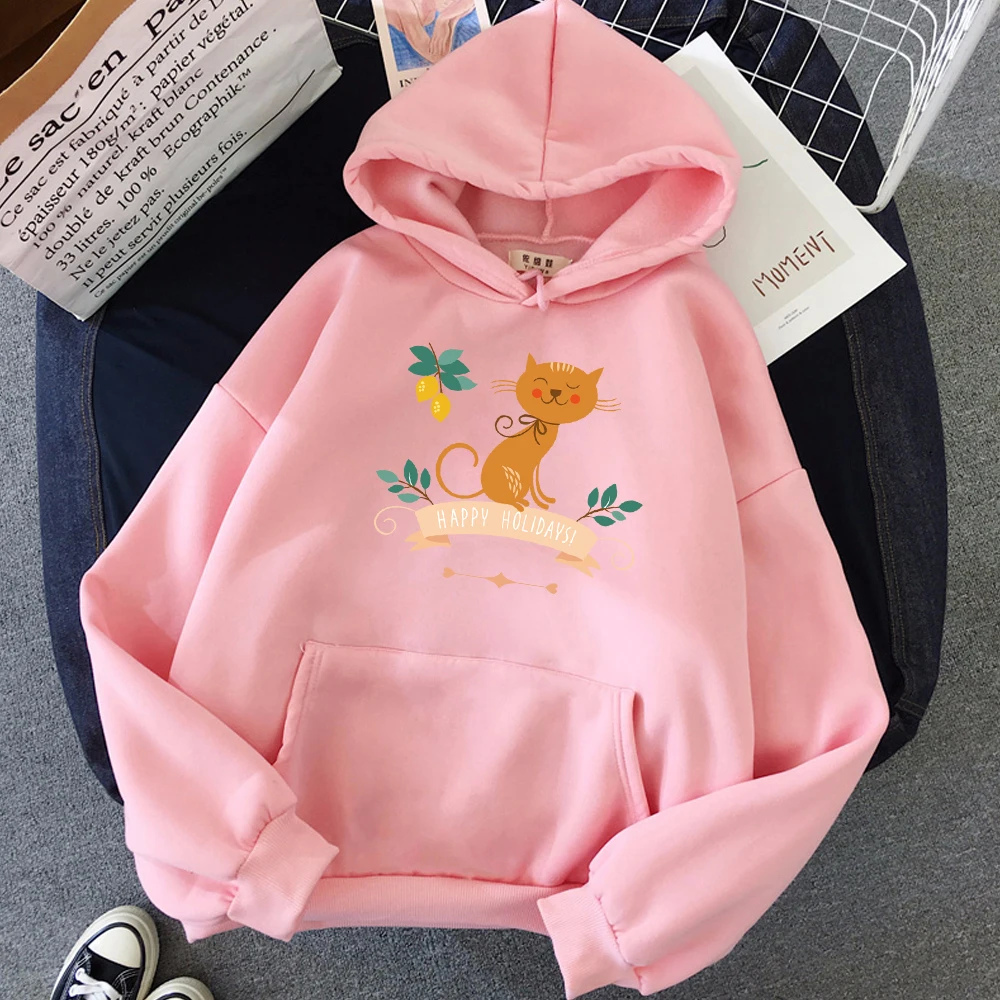 Harajuku Cute Cat Print Pullover 2020 Women Winter Top Clothes Plus Size Hoodie Kawaii Pink Cartoon Sweatshirt Women Aesthetic