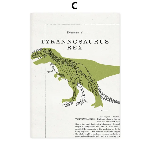 Dinosaur Tyrannosaurus Skeleton Fossil Vintage Art Canvas Painting Nordic Posters And Prints Wall Pictures For Kids Room Decor C