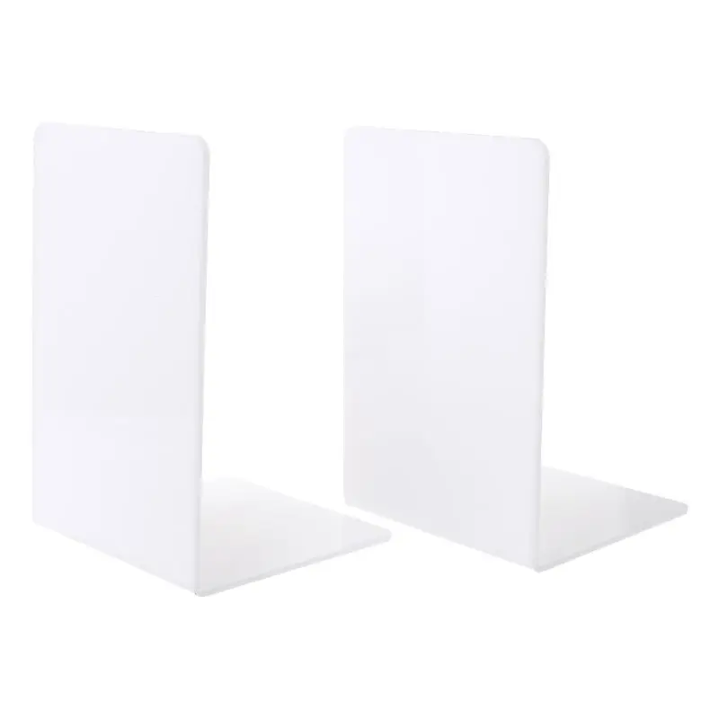 2Pcs White Acrylic Bookends L-shaped Desk Organizer Desktop Book Holder School Stationery Office Accessories P82A