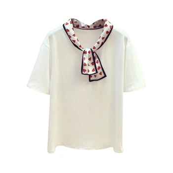 

Bow Neck Solid Women T-Shirts 2020 Summer New O-Neck Short-Sleeved Slim Casual All Match Lady Pulls Tops Tees Top Quality
