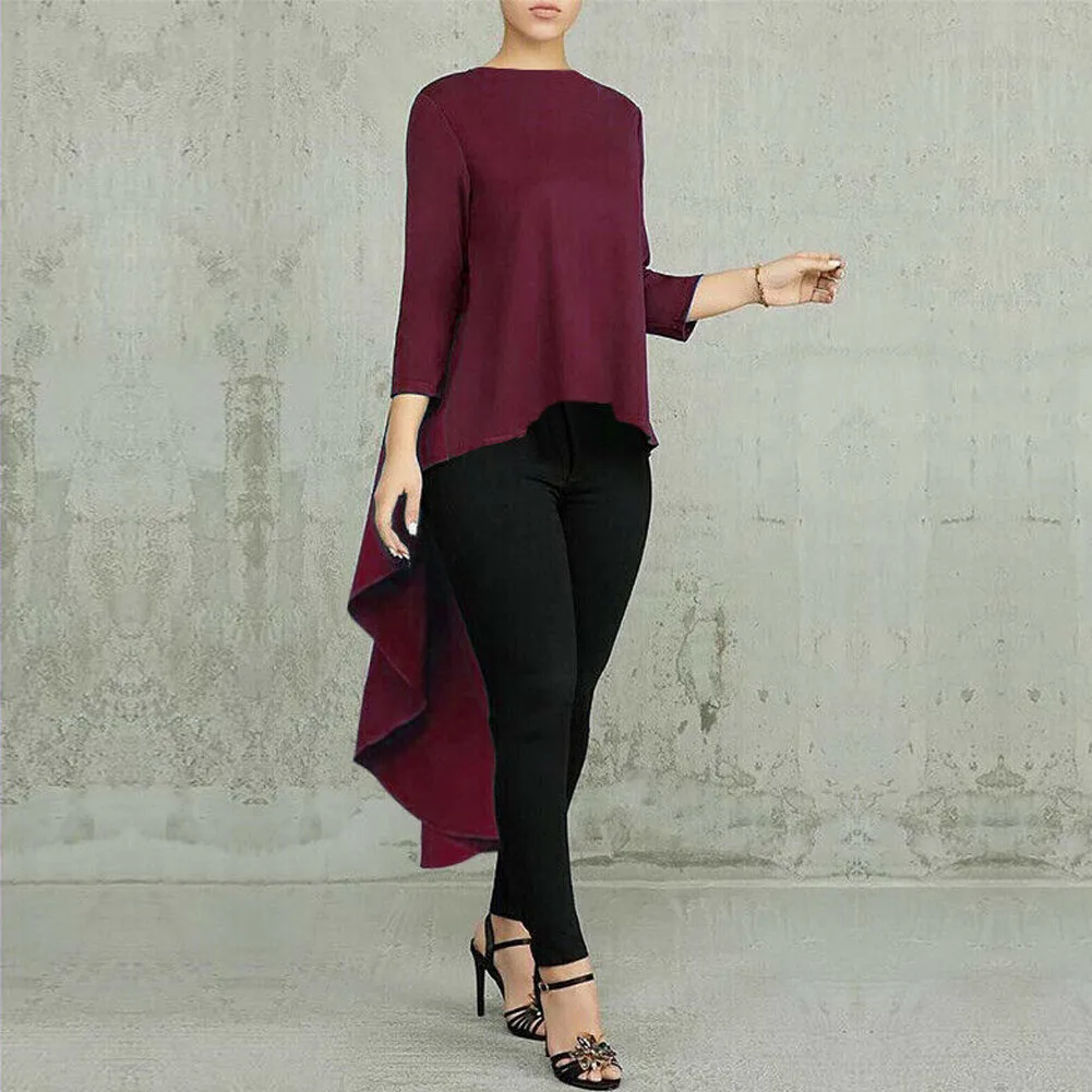 Newly Women Long Sleeve Shirt Asymmetrical Waterfall Tops Back Long Tail  Blouse Vk-ing - Blouses u0026 Shirts - AliExpress