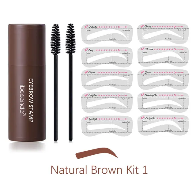 New Eyebrow Stamp Shaping Makeup Waterproof Brow Powder Natrual Eye Eyebrow Stick Hair Line Contour Brown Black 3 Color natural brown kit 1