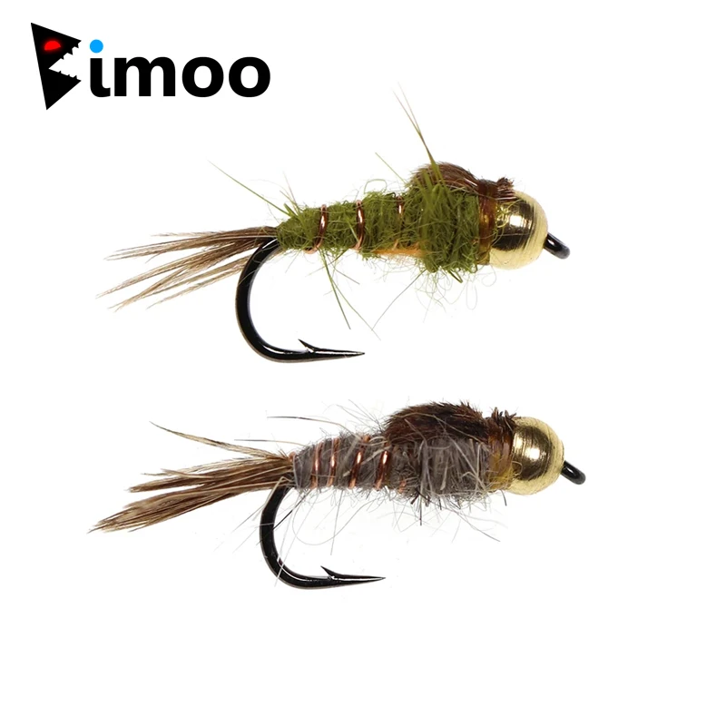 

Bimoo 6PCS/Lot #14 Brass Bead Head Hare’s-Ear Nymph Rainbow Brown Brook Trout Greyling Nymph Lures Fishing Flies