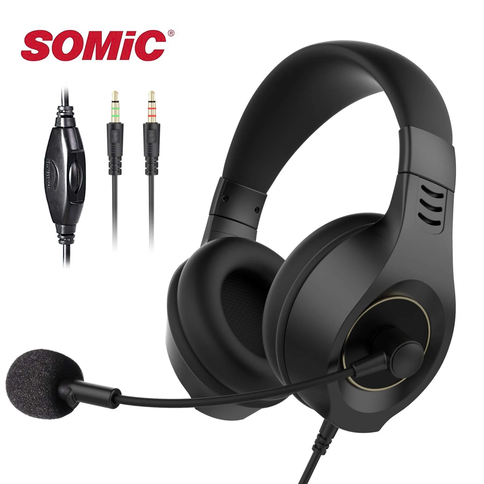 Somic com fio fone de ouvido estéreo com microfone para fones de ouvido computador com controle de volume macio para centros de chamada trabalho negócios e50 mais novo