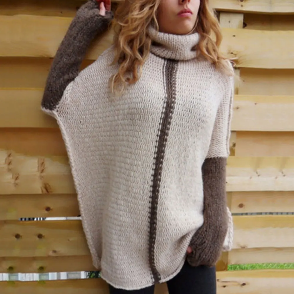 

LOOZYKIT 2019 Autumn Winter Women Patchwork Turtleneck Pullover Ladies Knitwear Sweaters Warm Fashion Casual Knitted Jumpers New