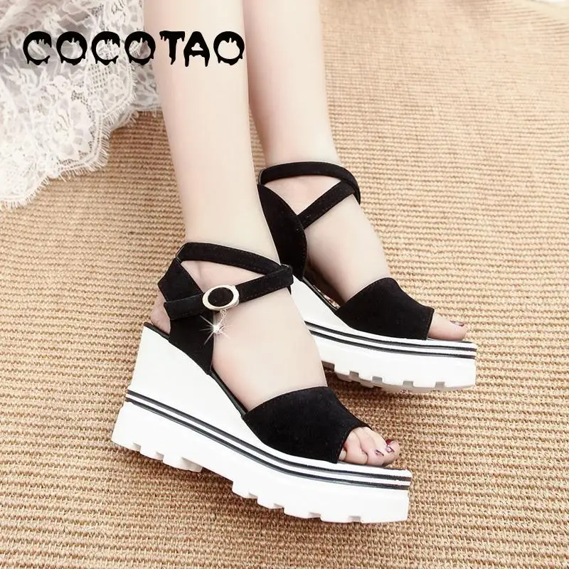 

Wedge Sandals Female Summer New 2019 Wild Fashion Korean Students Increase With A Word Buckle Cake Thick Bottom Tide