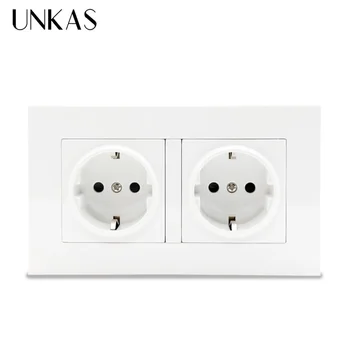 

UNKAS High Quality Wall Power Dual Socket Plug Grounded, 16A EU Standard Electrical Double Outlet 146 mm * 86 mm