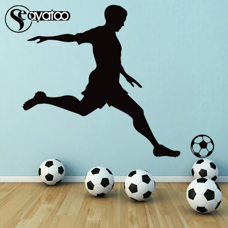 Soccer Ball Football Player Vinyl Wall Sticker Decal Boys Kid Room